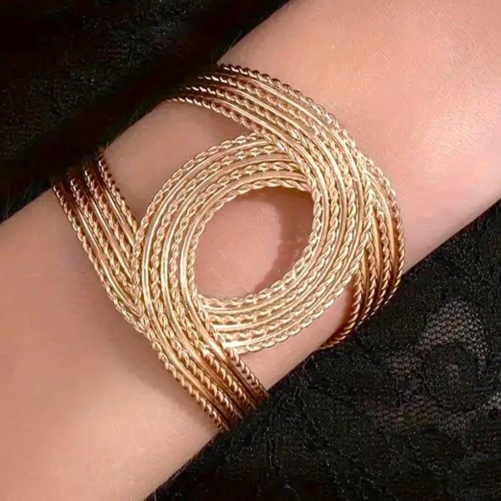 Bracelet Bangle Cuff Gold Egyptian Cleopatra Goddess Greek Twist Stylish Trendy - Picture 2 of 5